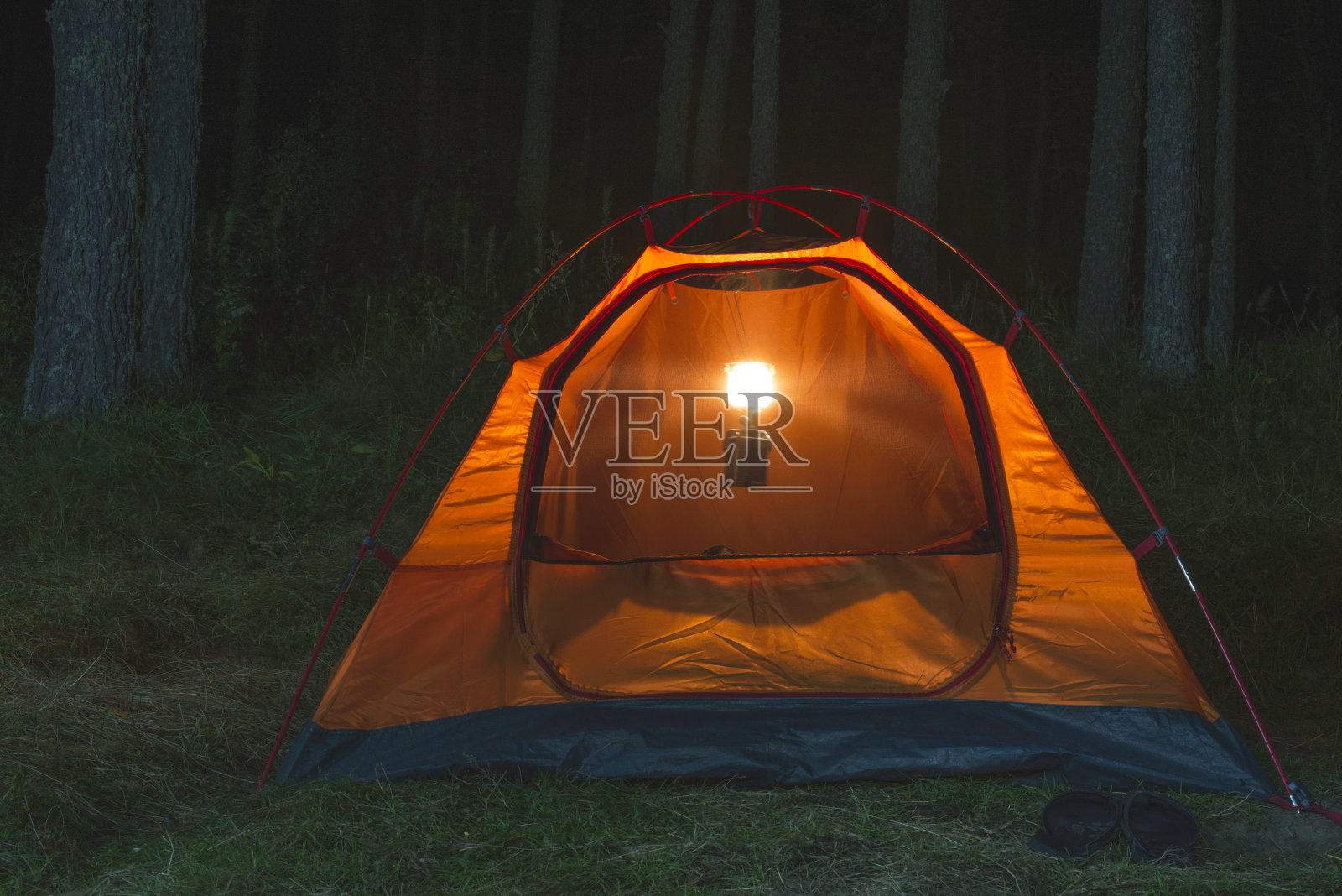晚上在森林里搭帐篷照片摄影图片