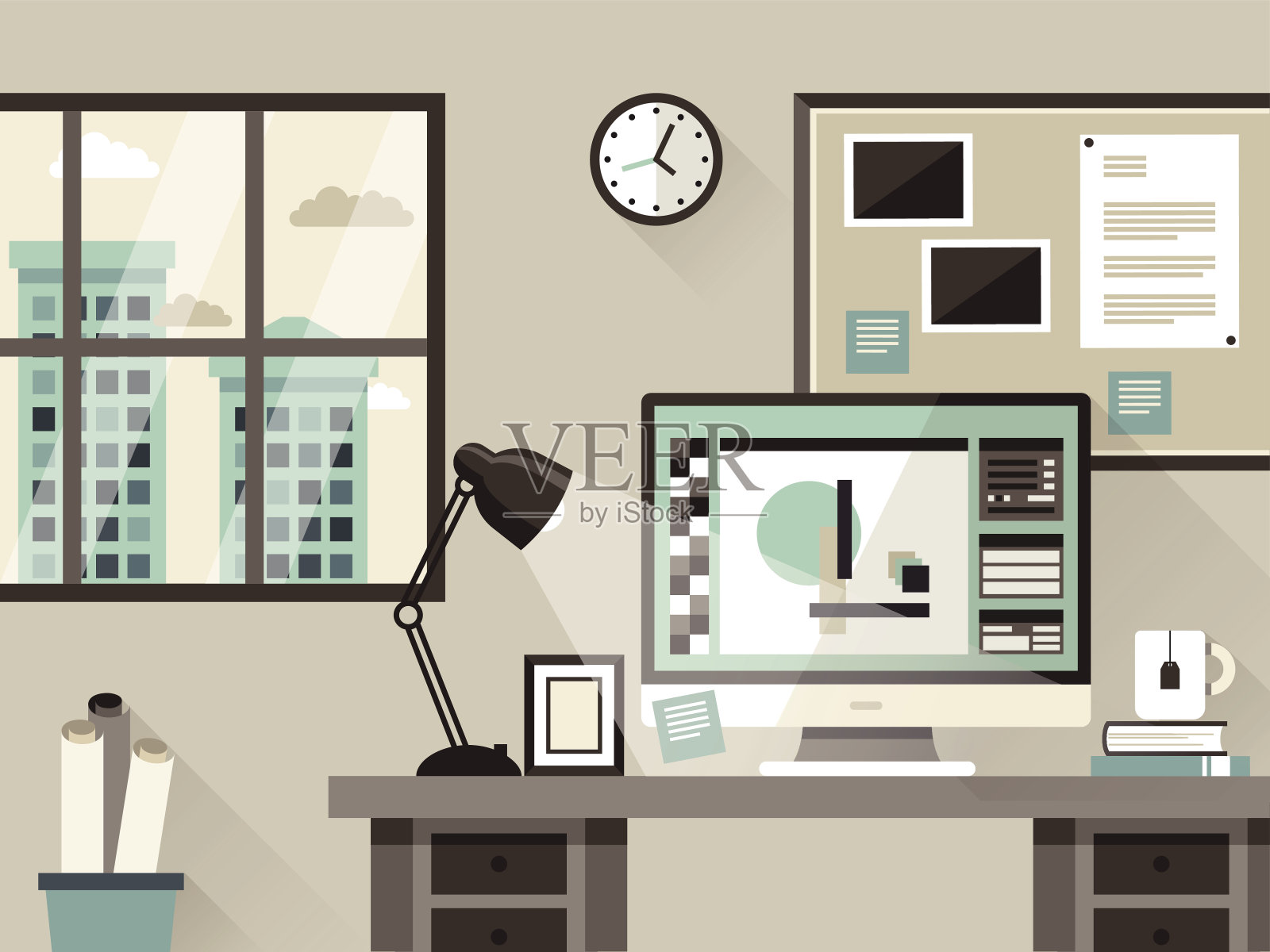 现代办公室室内平面设计插画图片素材