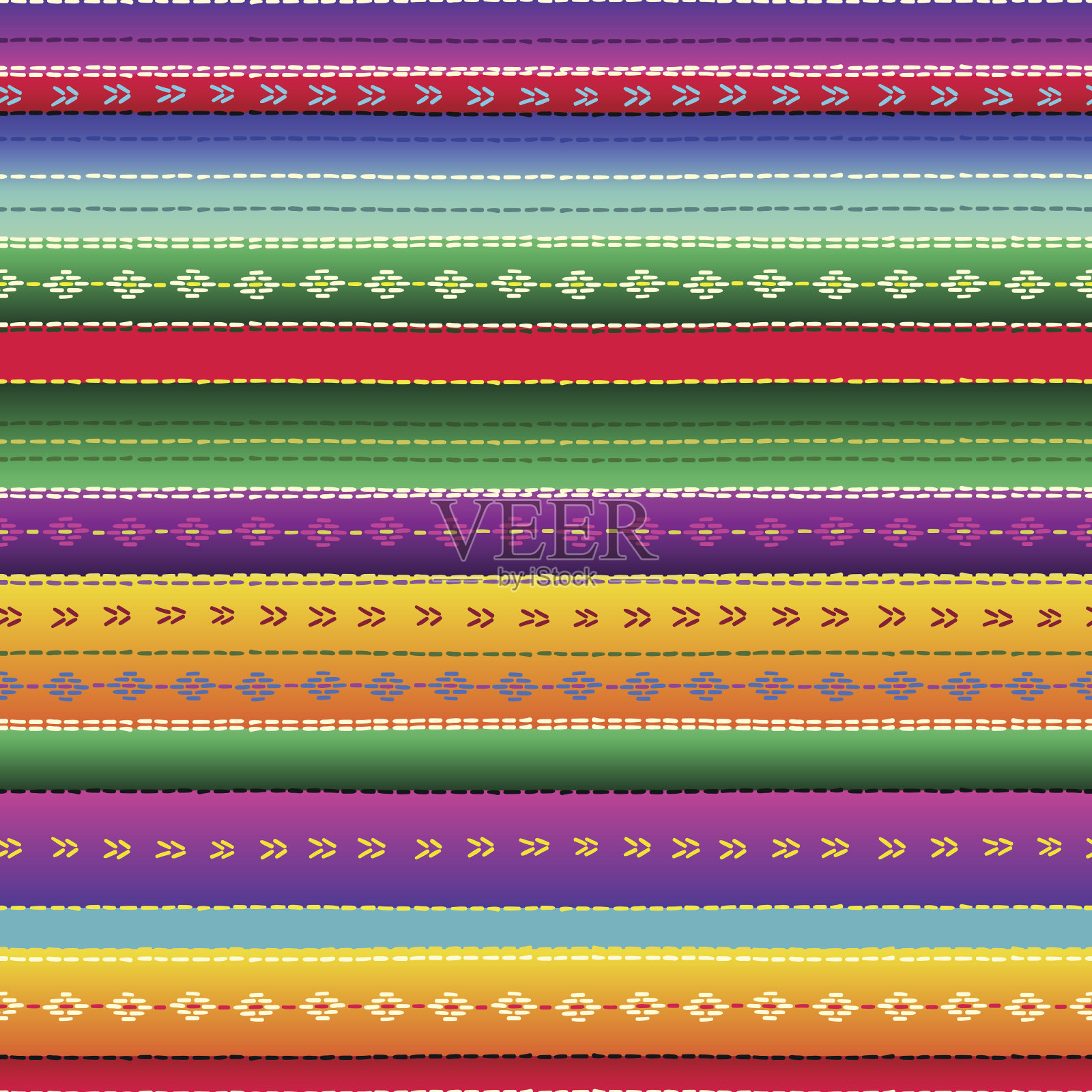 无缝墨西哥民族织物图案与彩色条纹插画图片素材