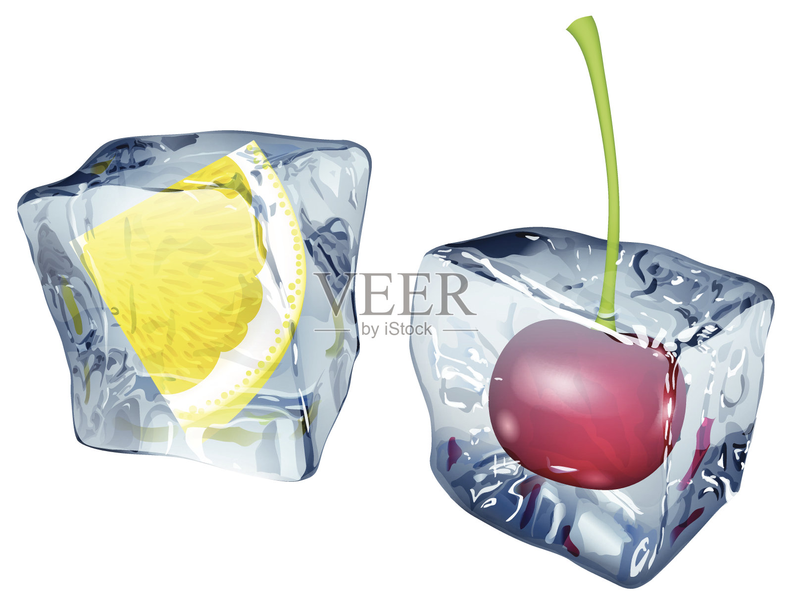 柠檬和樱桃冰块插画图片素材