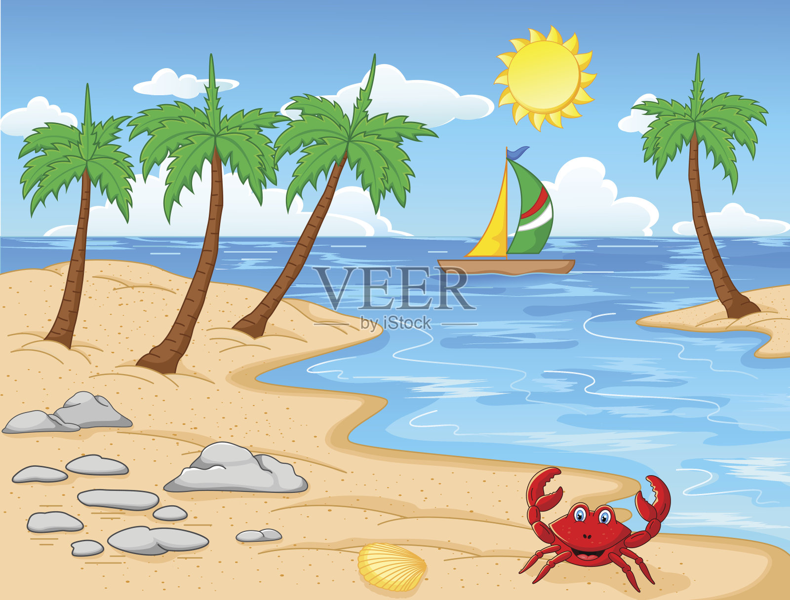 有棕榈树的海滩/热带海滩插画图片素材