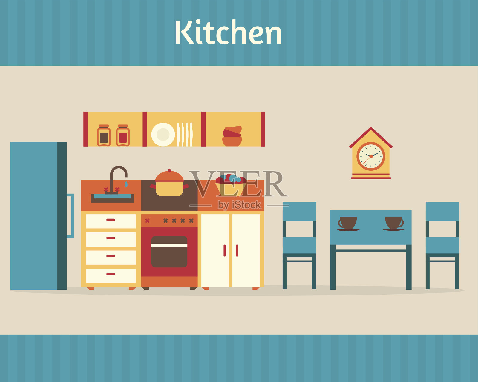厨房家具采用复古风格插画图片素材