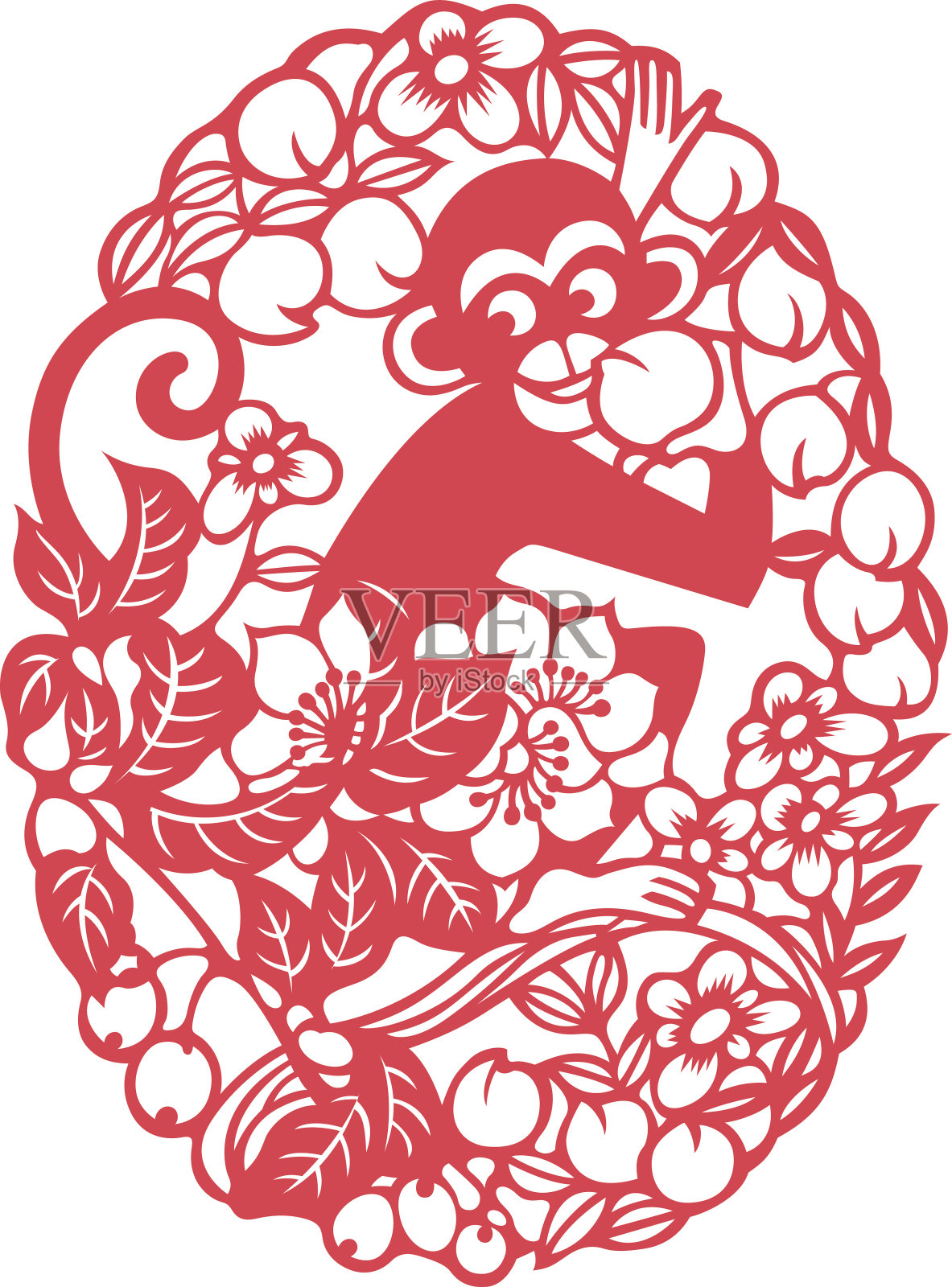 耍猴(中国传统剪纸艺术)插画图片素材