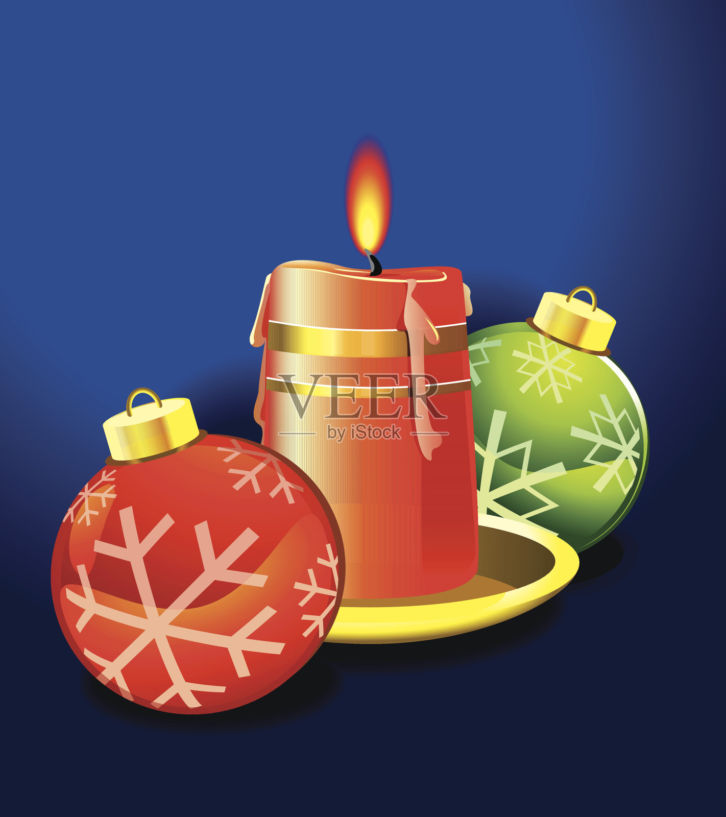 圣诞蜡烛、灯和球插画图片素材