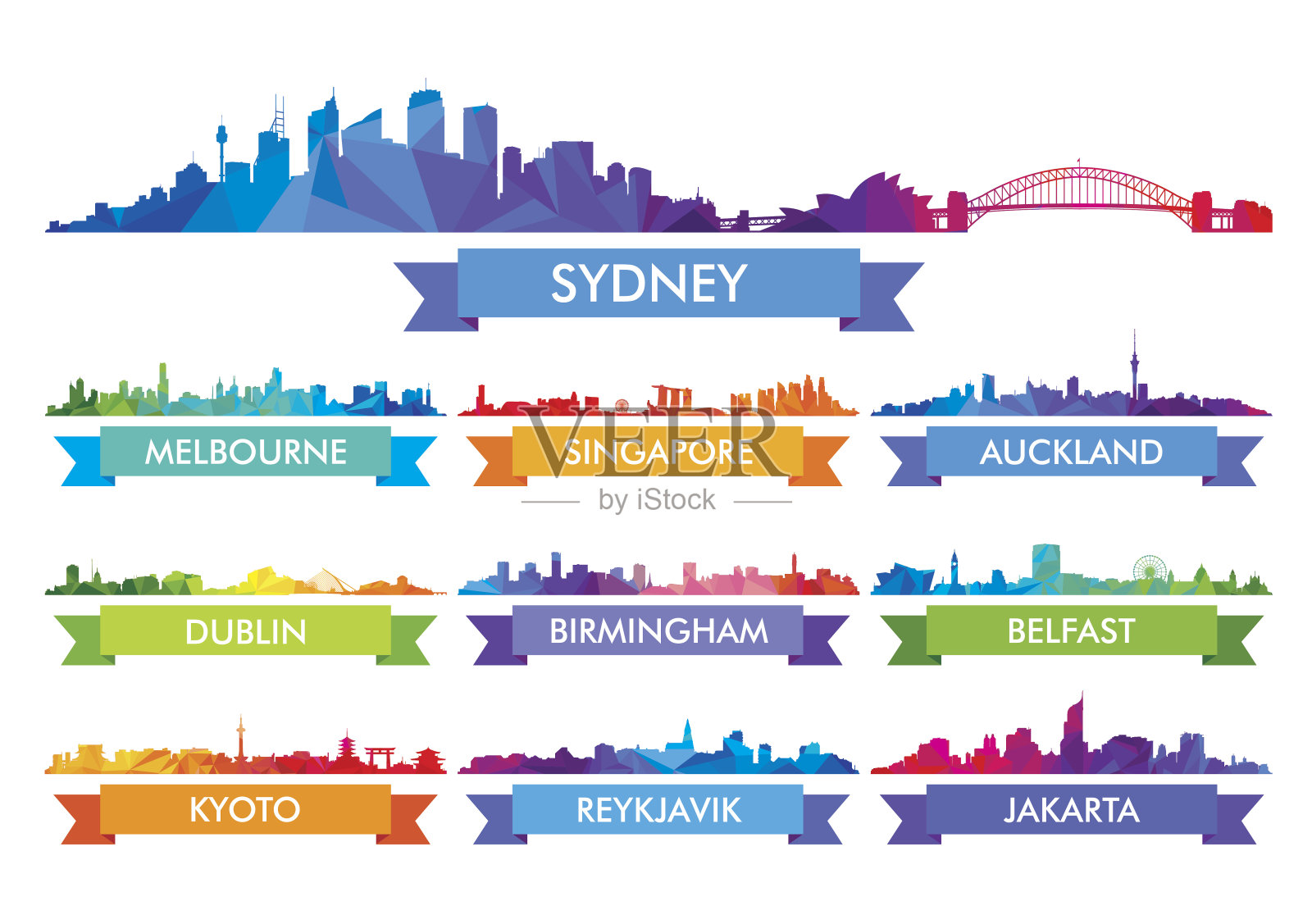丰富多彩的城市天际线澳大利亚和岛国插画图片素材
