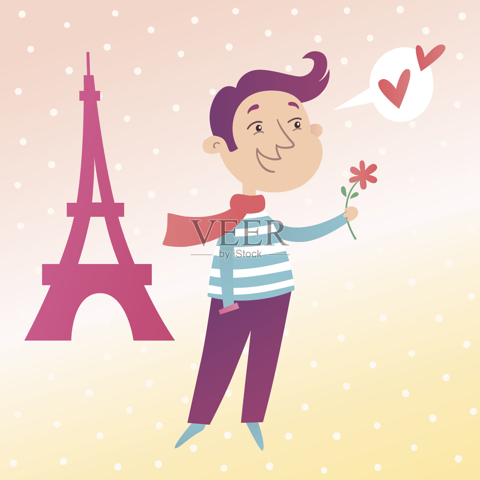 情人节卡片。恋爱中的法国男人插画图片素材