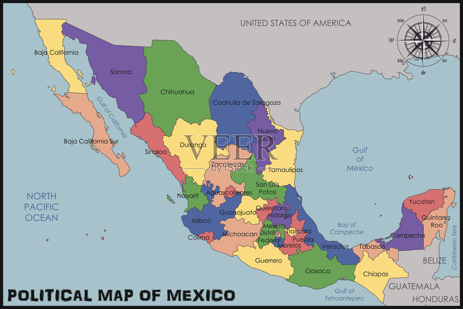 墨西哥政治地图插画图片素材