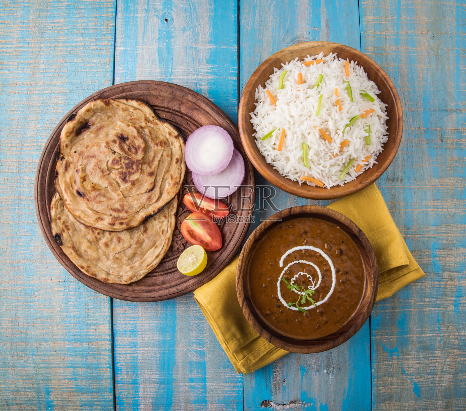 达尔·马哈尼或达尔·马哈尼，印度午餐/晚餐菜单照片摄影图片