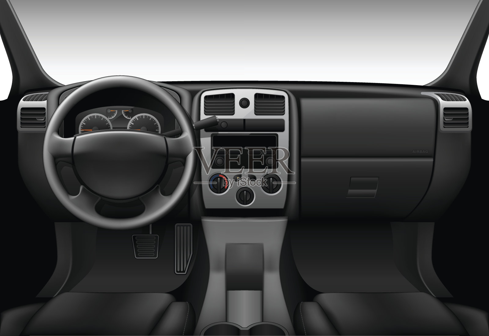 卡车内部-内部视图的汽车，仪表盘插画图片素材