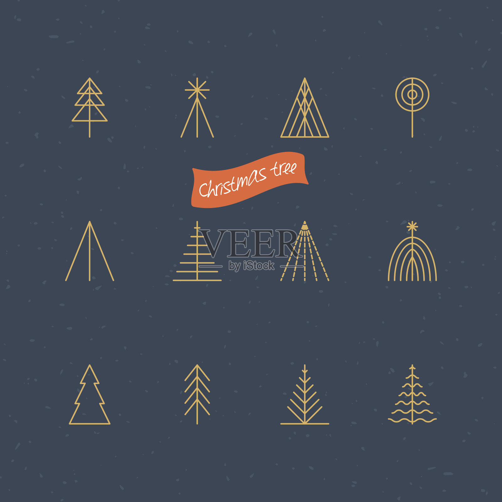 圣诞树细线图标的设计设计元素图片