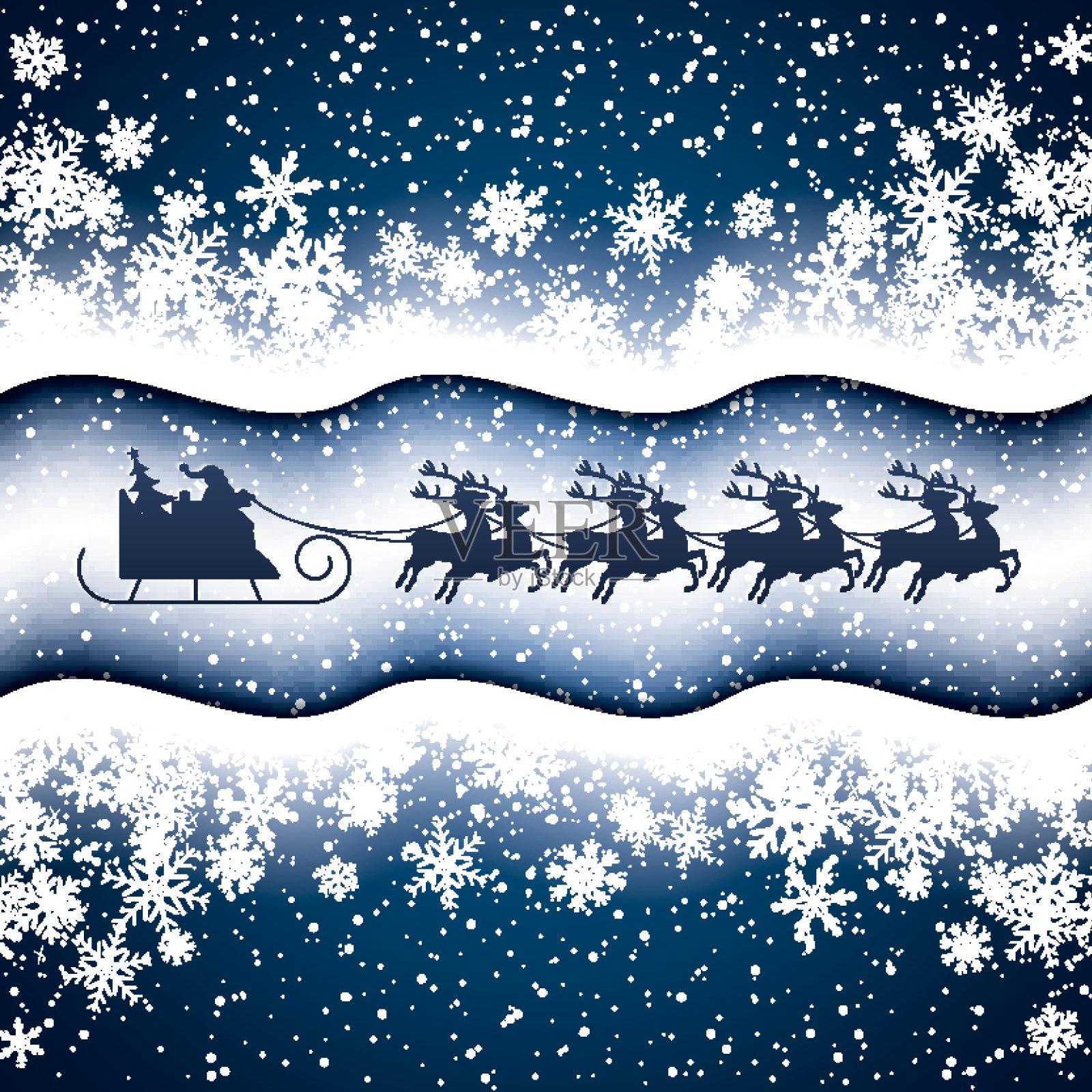 圣诞老人坐在驯鹿雪橇上插画图片素材
