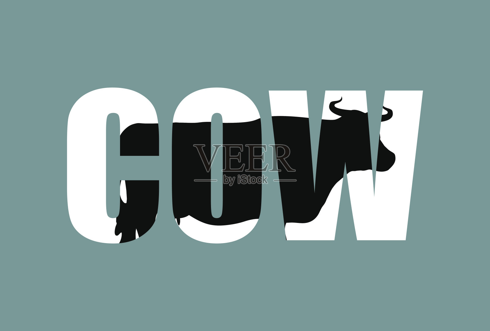 牛在文本。农场动物和排版。恶魔似的反刍动物插画图片素材