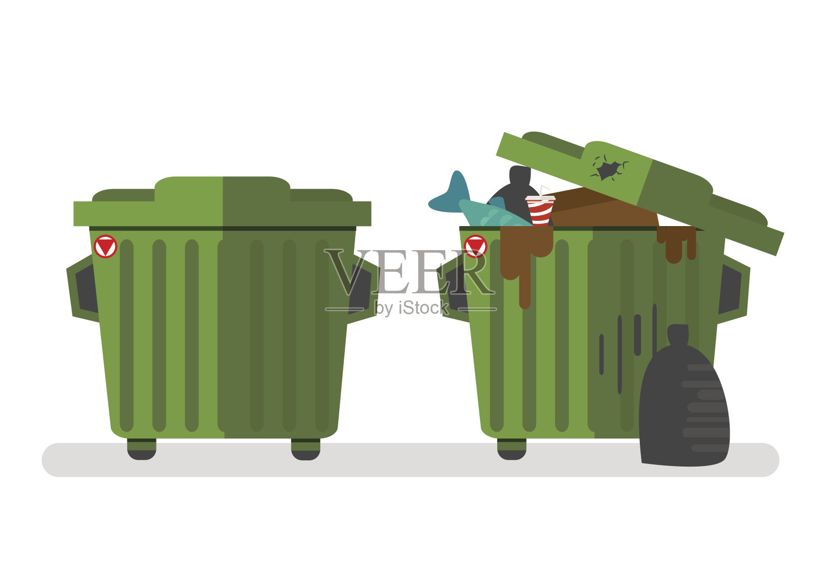一套两个废物容器，空的和满的废物。矢量，插图孤立在白色背景EPS10。插画图片素材