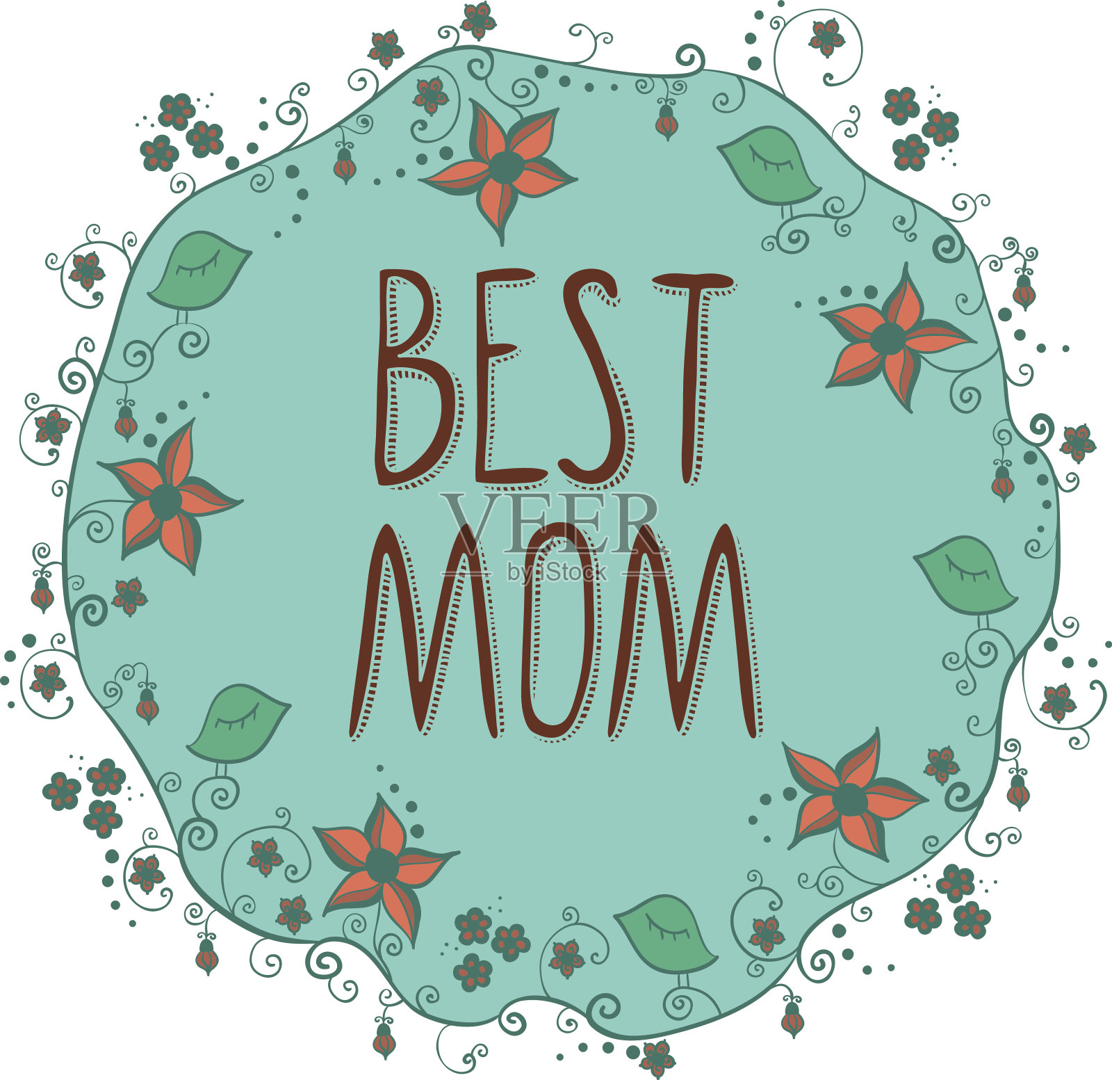 “最好的妈妈”的字在圆形的花框插画图片素材