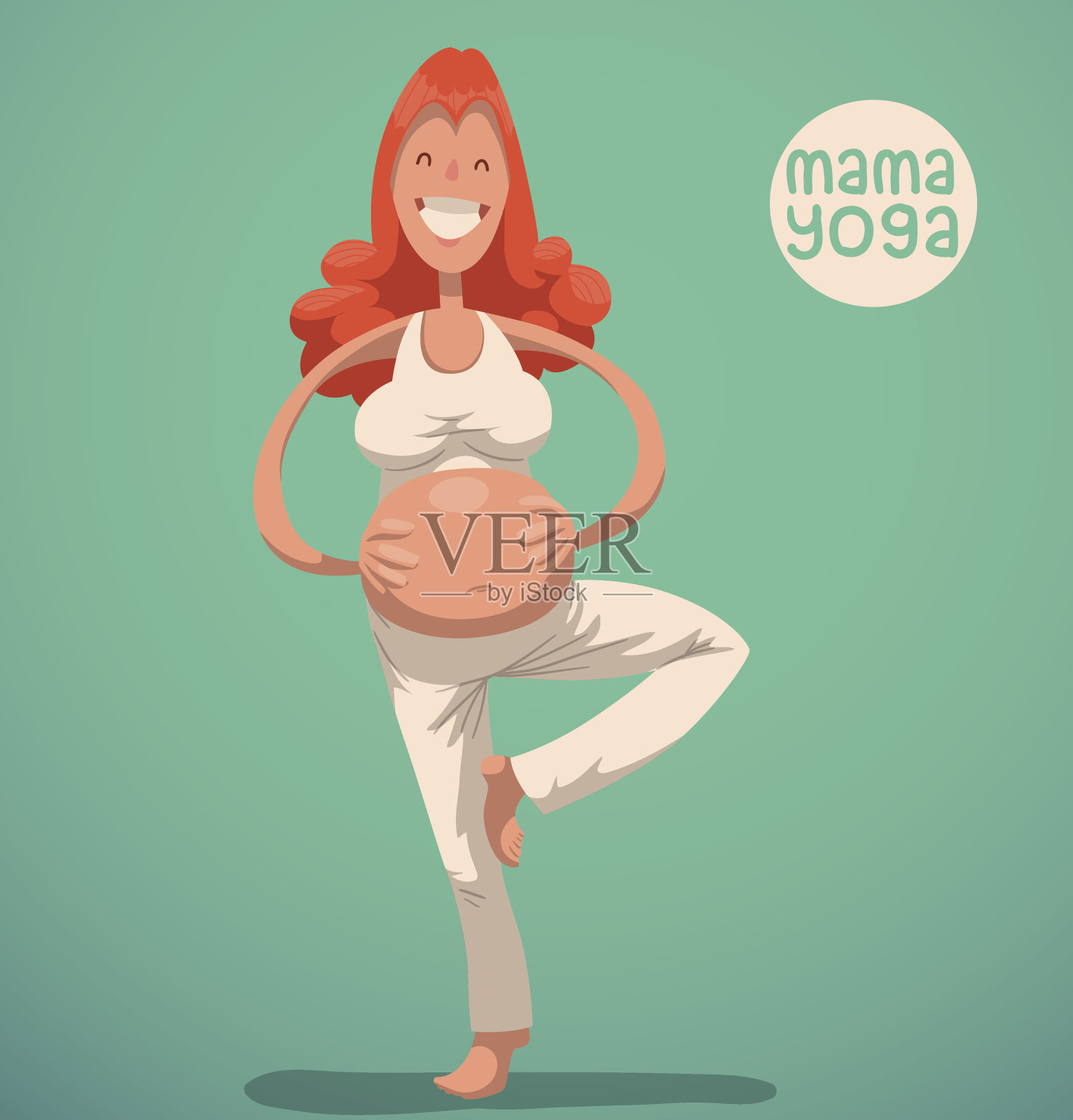 姜黄色头发的怀孕瑜伽女士插画图片素材