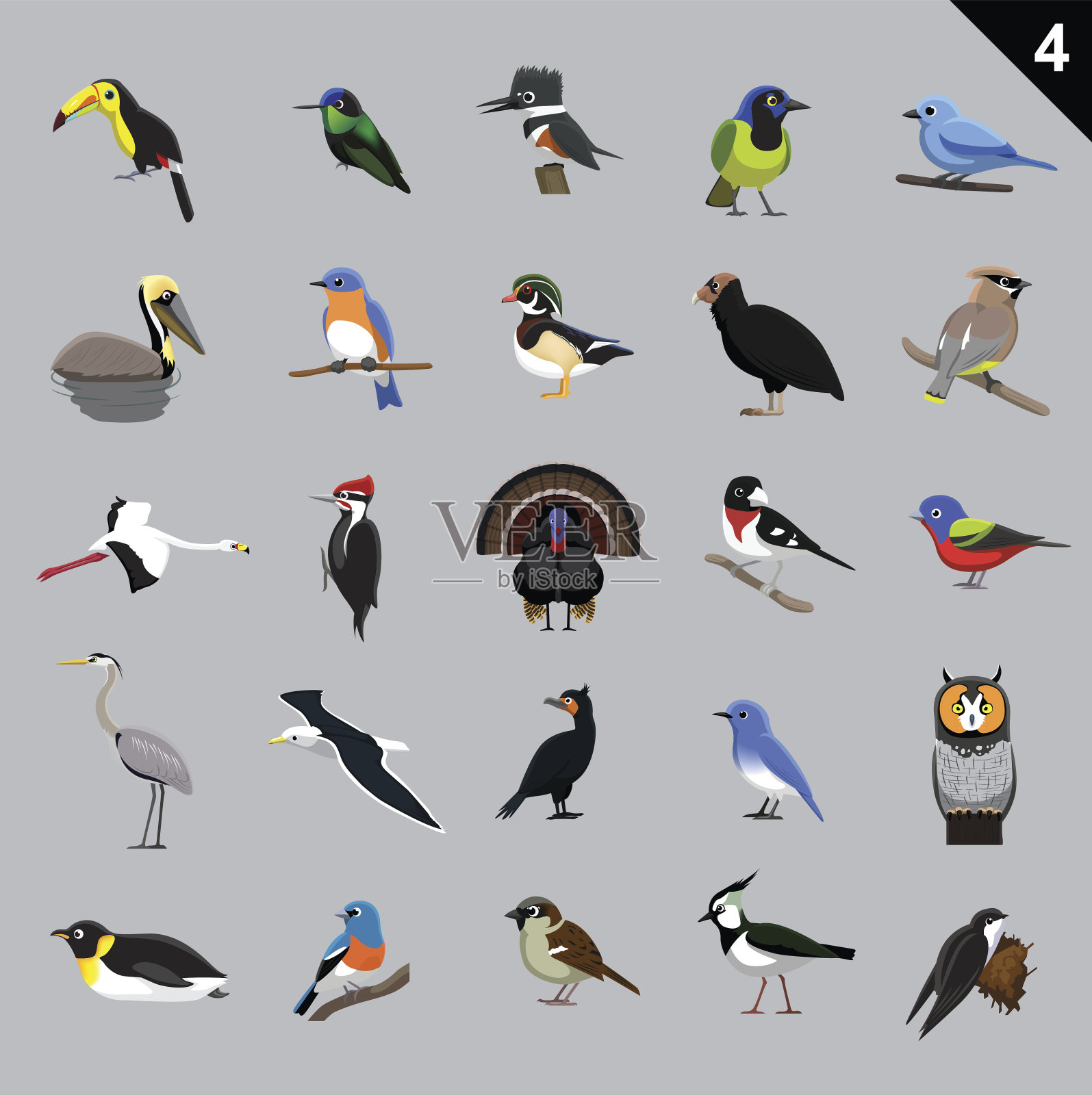 各种鸟类卡通矢量插图4设计元素图片