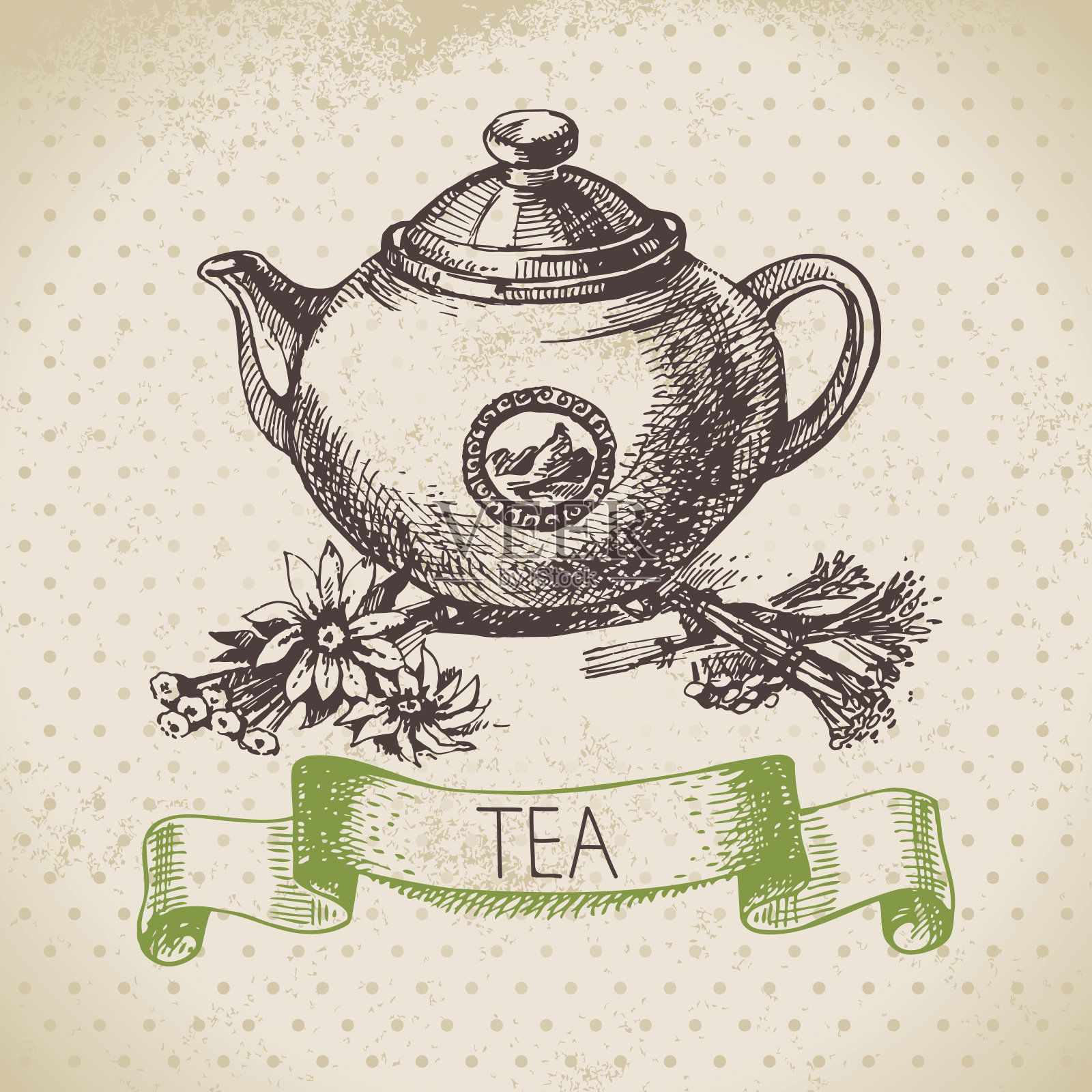 茶的背景。手绘草图。菜单des设计元素图片