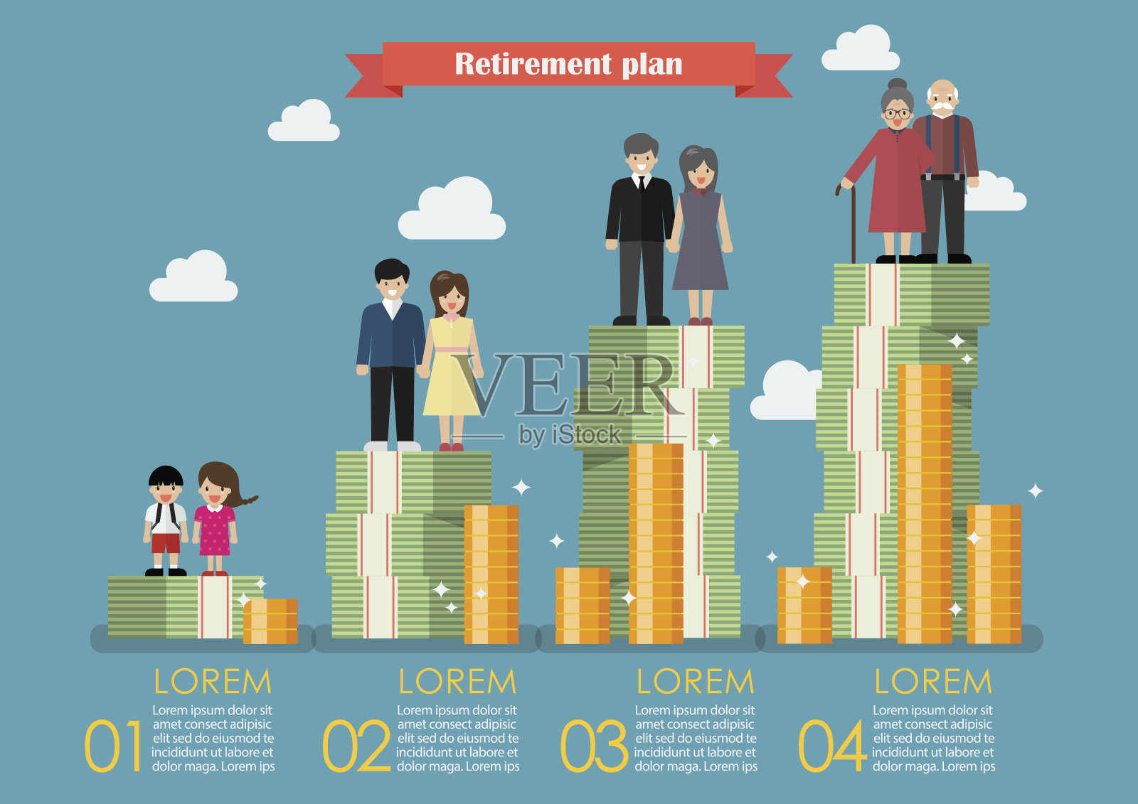 人们世代与退休资金计划信息图表插画图片素材