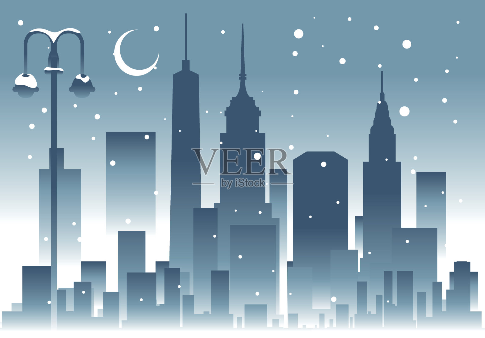 纽约市冬天的天际线插画图片素材