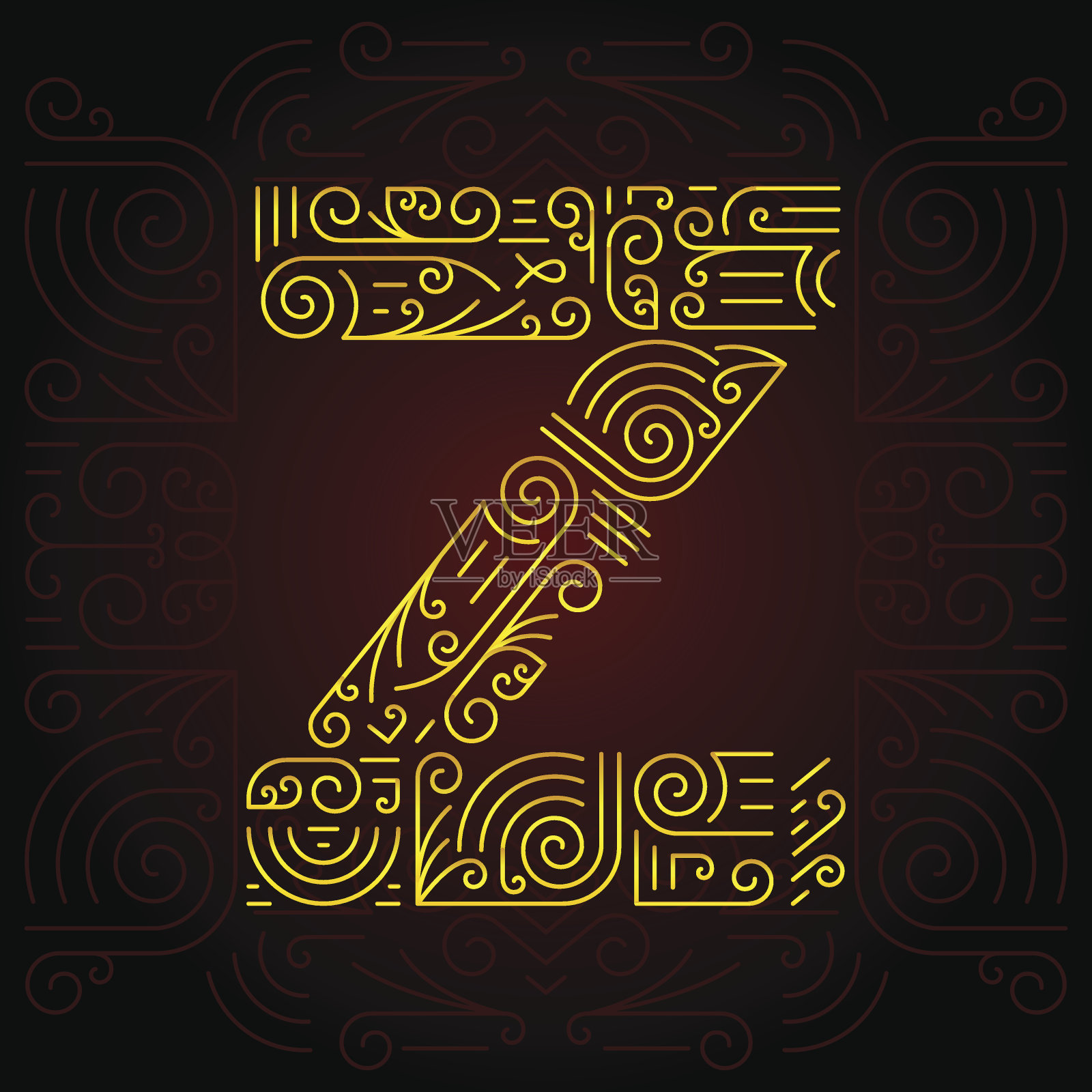 向量黄金单线风格几何字体。字母Z设计元素图片