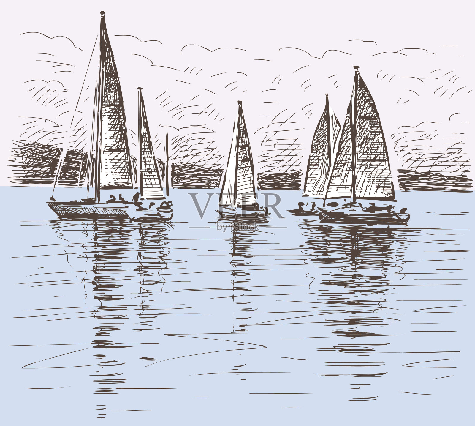 湖上的帆船插画图片素材