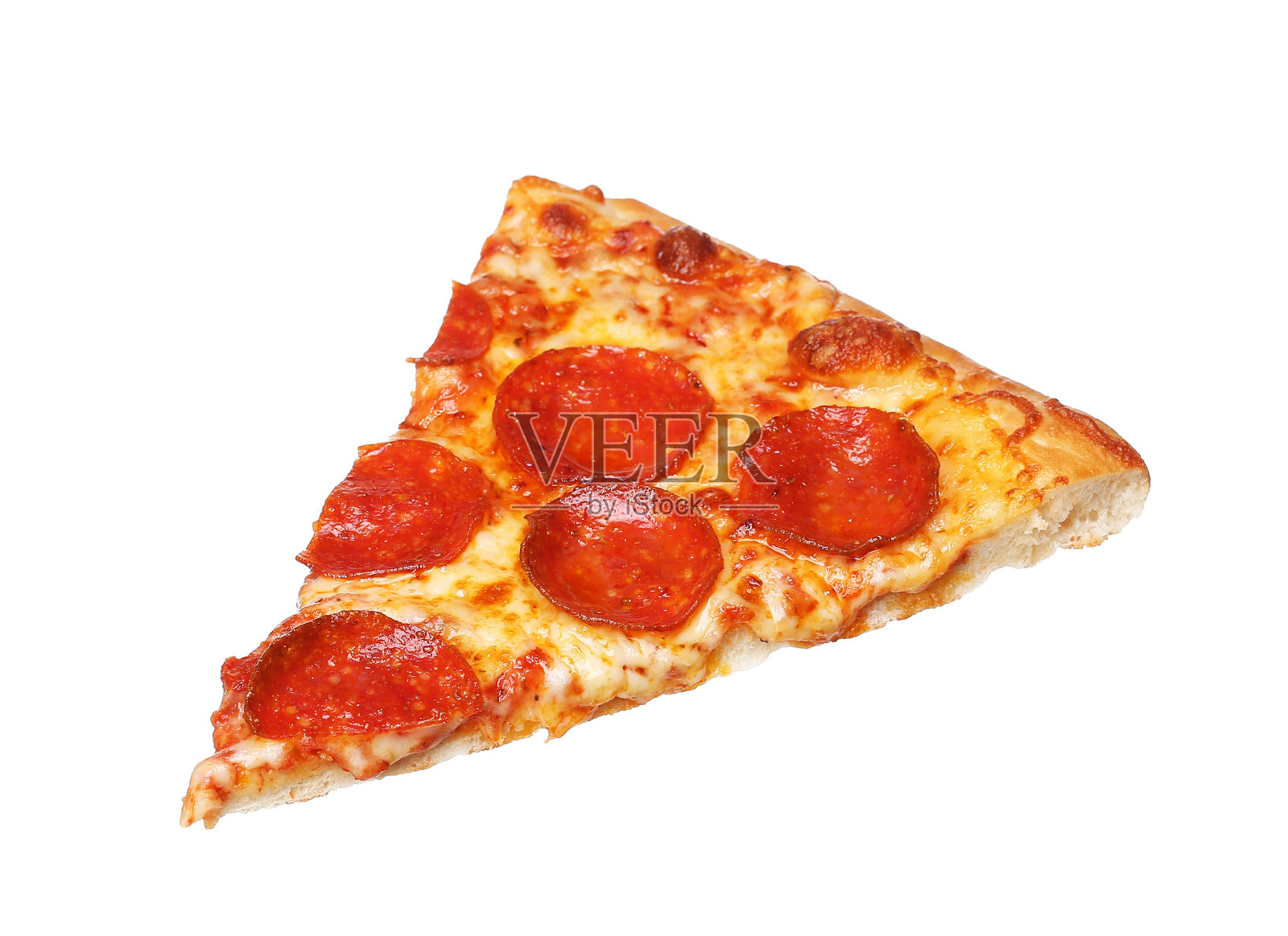 切片新鲜的意大利经典原味辣肠披萨孤立照片摄影图片