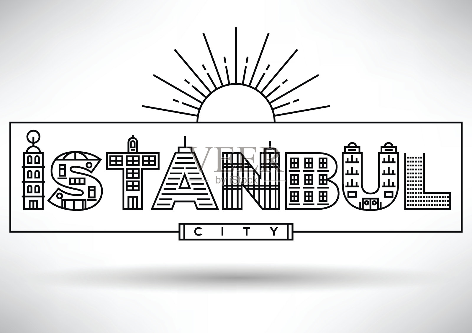 伊斯坦布尔城市字体设计与建筑字母插画图片素材