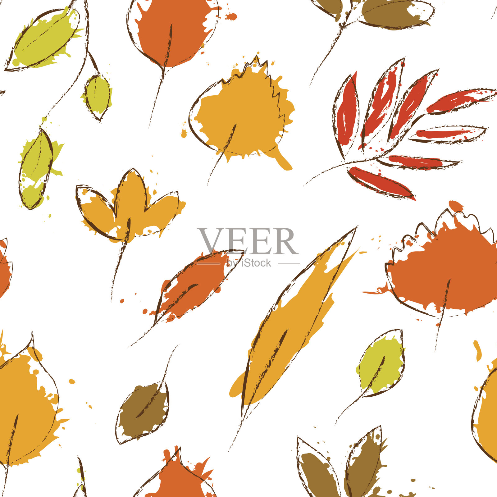 五彩缤纷的秋叶上无缝隙的白浪，矢量插画图片素材