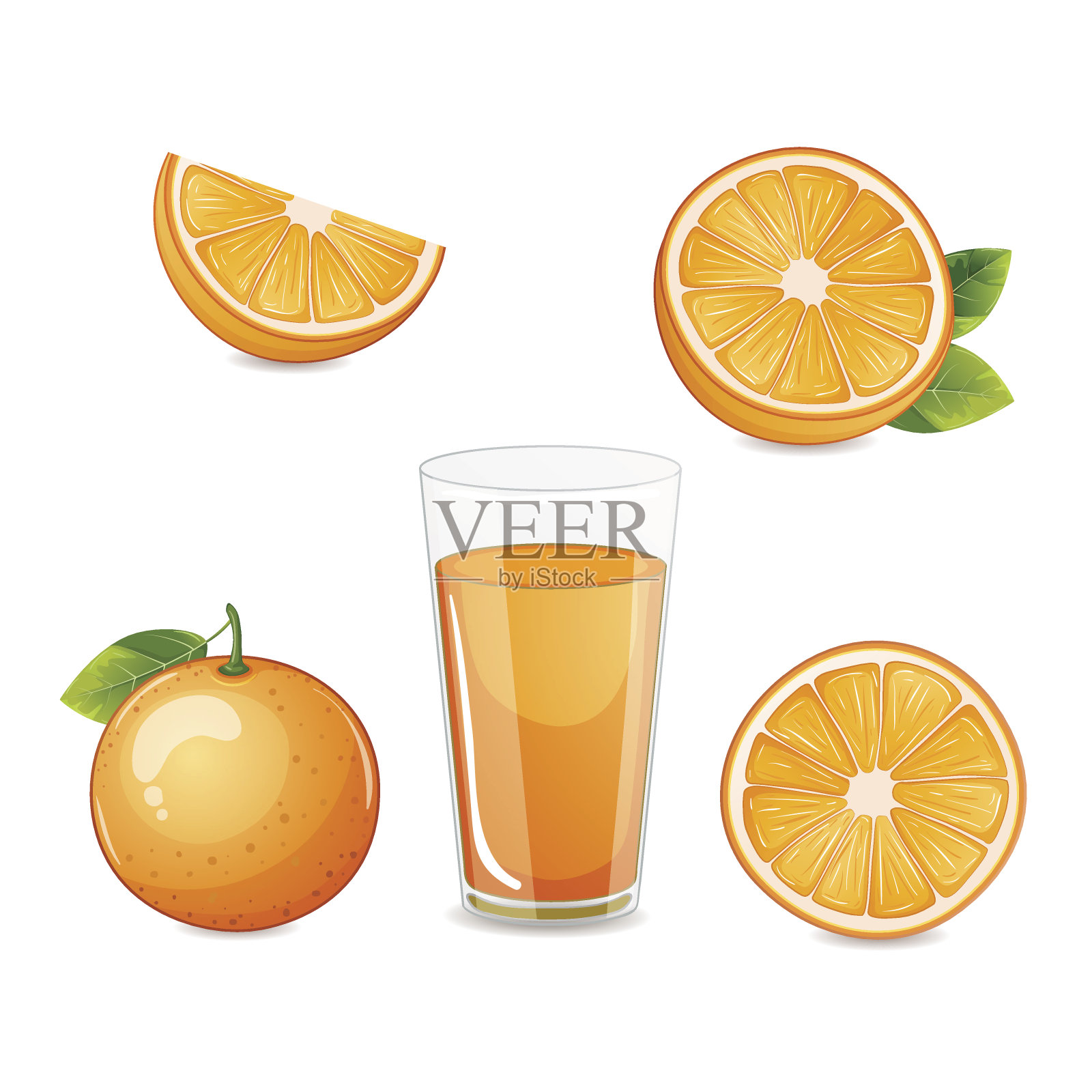 橙子，切成薄片和橙汁。设计元素图片