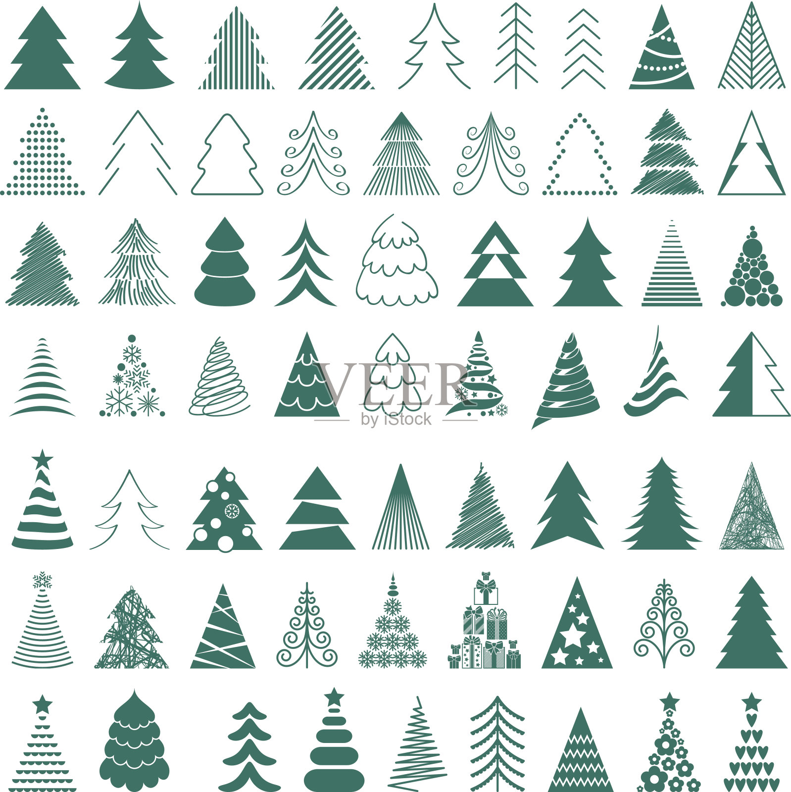 圣诞树图标大设置矢量插图插画图片素材