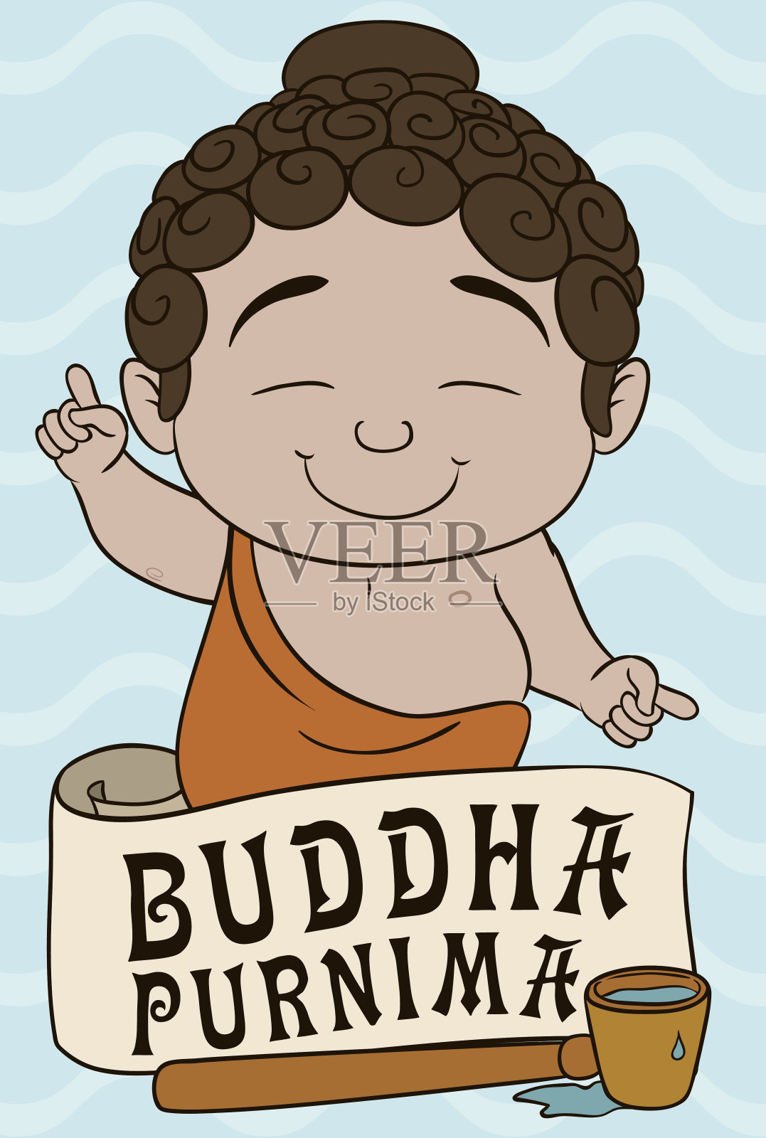 卫塞的小佛陀准备洗澡传统插画图片素材