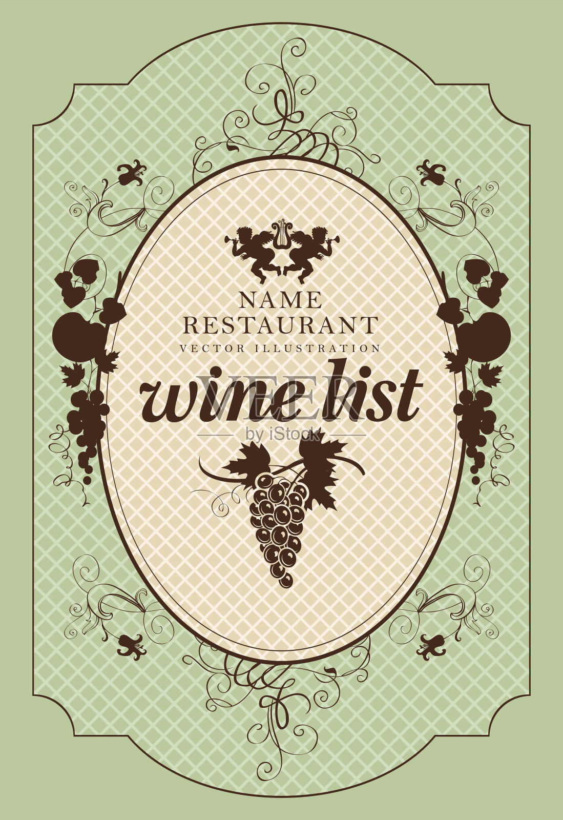 葡萄酒菜单上有一串串的葡萄插画图片素材