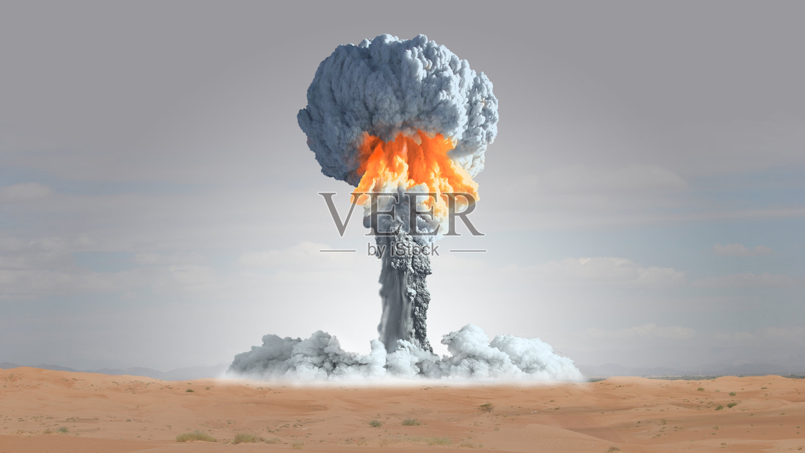 在沙漠地区进行核爆炸。照片摄影图片