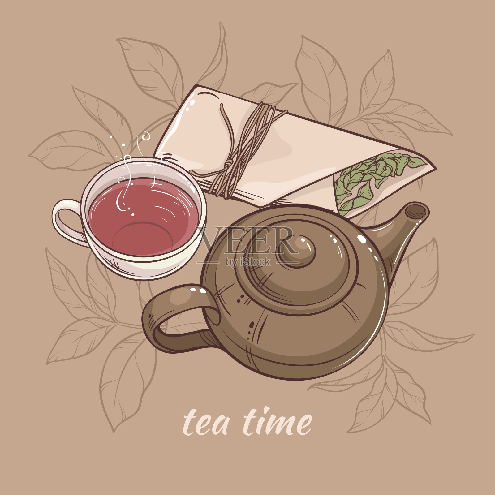 茶壶和一杯茶插画图片素材