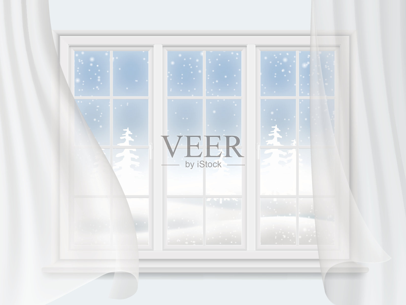 冬季窗帘窗插画图片素材