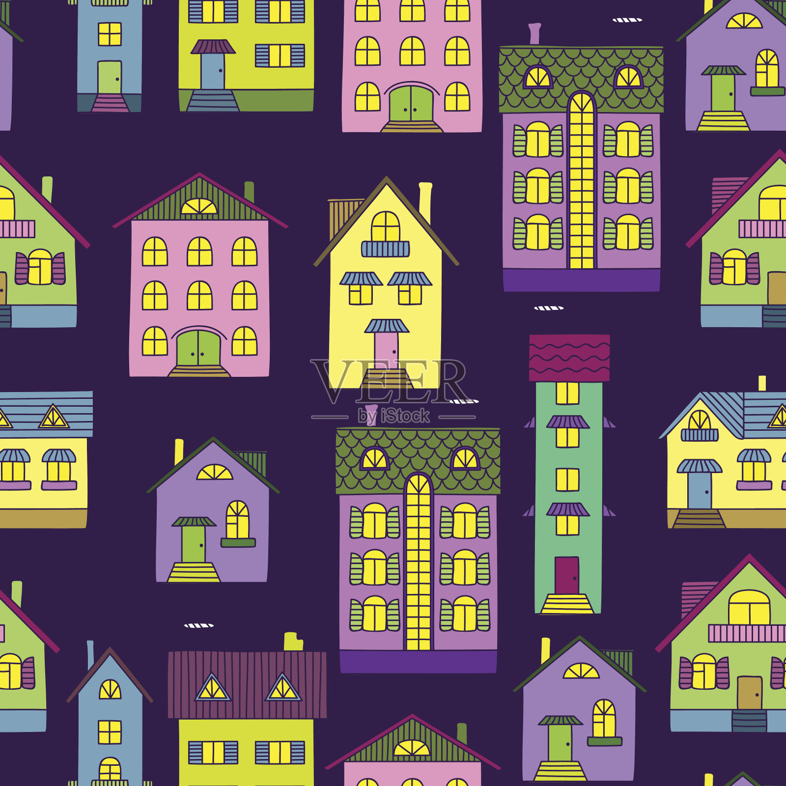 色彩缤纷的房屋背景插画图片素材
