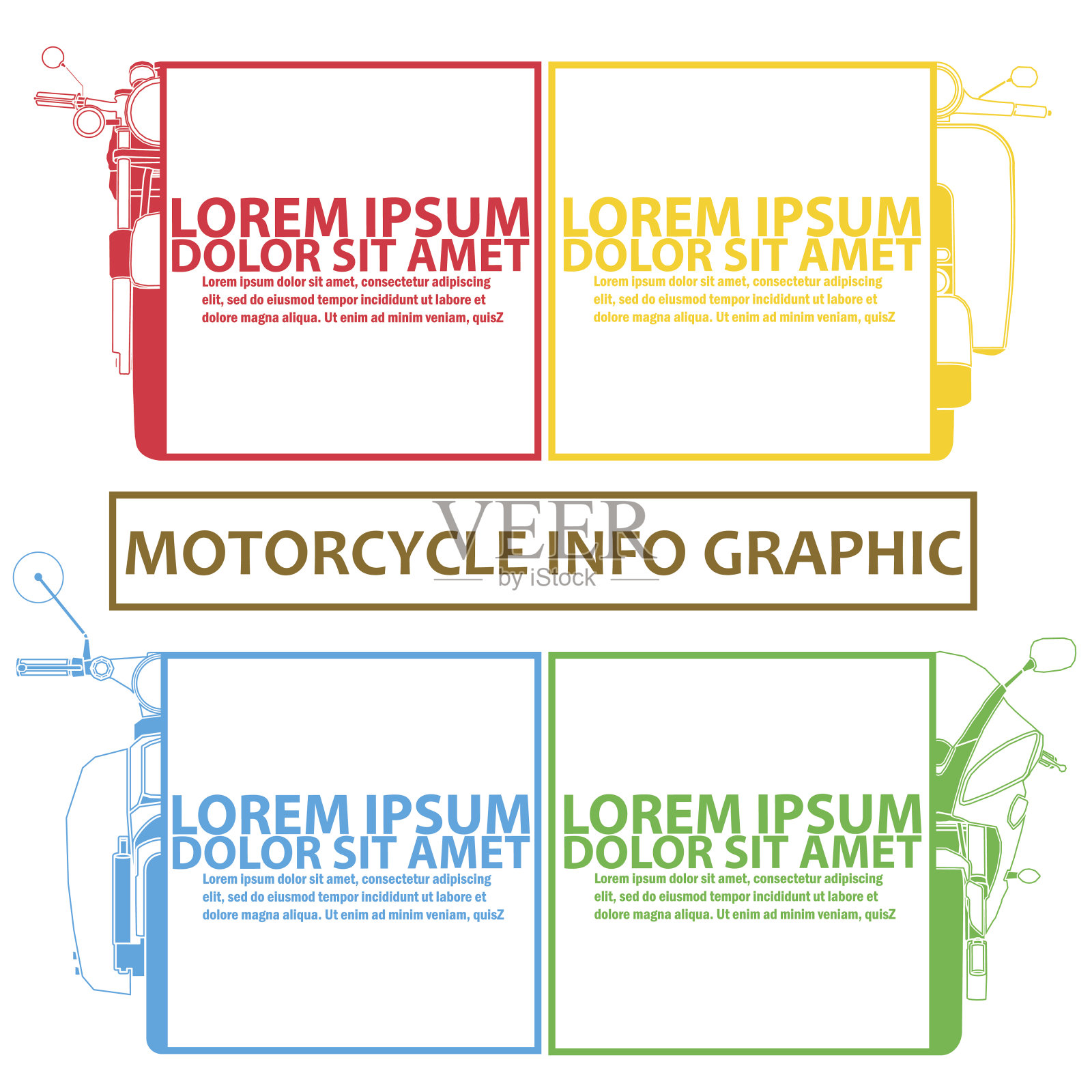 摩托车图表和颜色标签设计元素图片