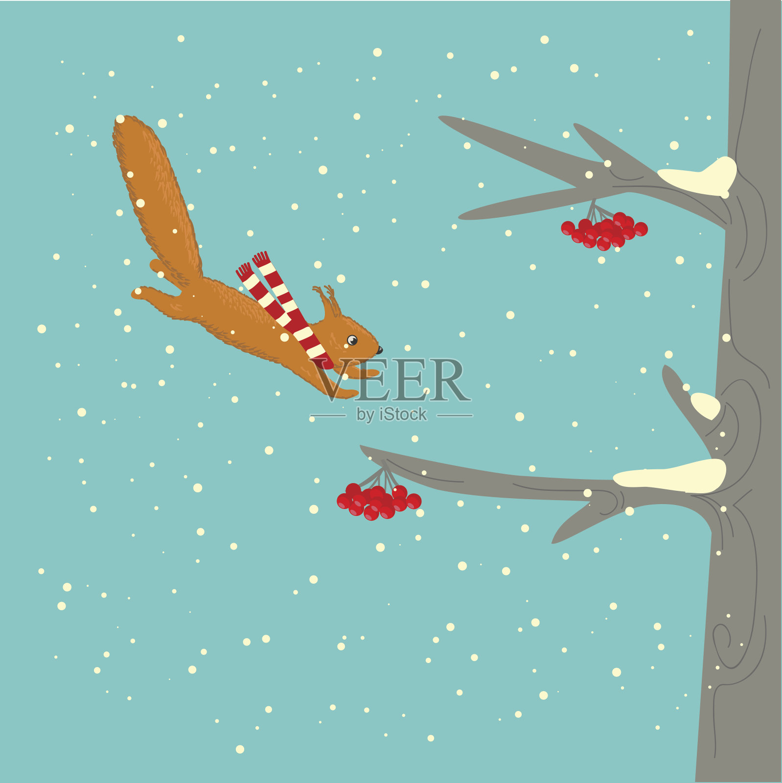 冬季飞行松鼠插画图片素材