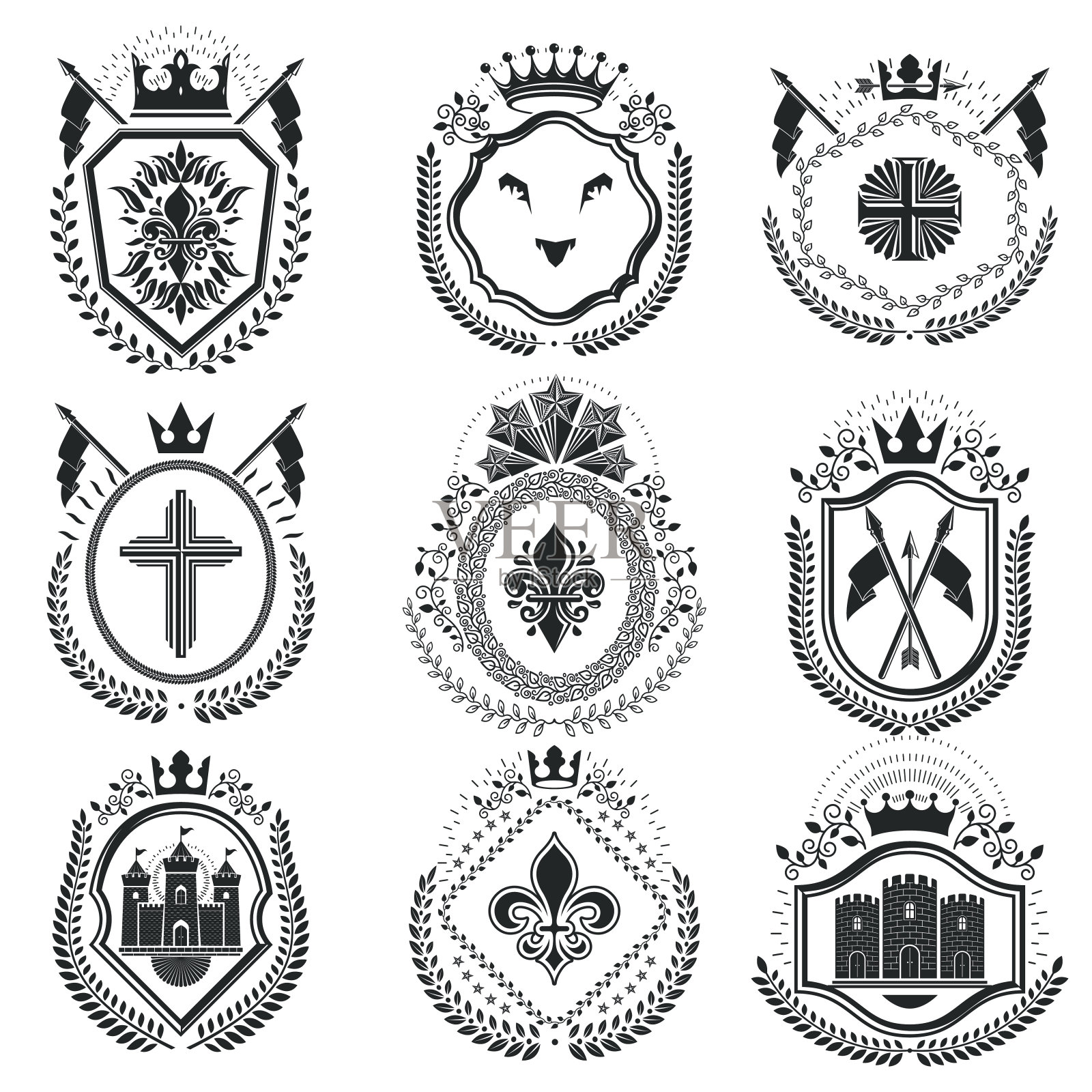 经典的徽章，矢量纹章纹章。复古的设计元素插画图片素材
