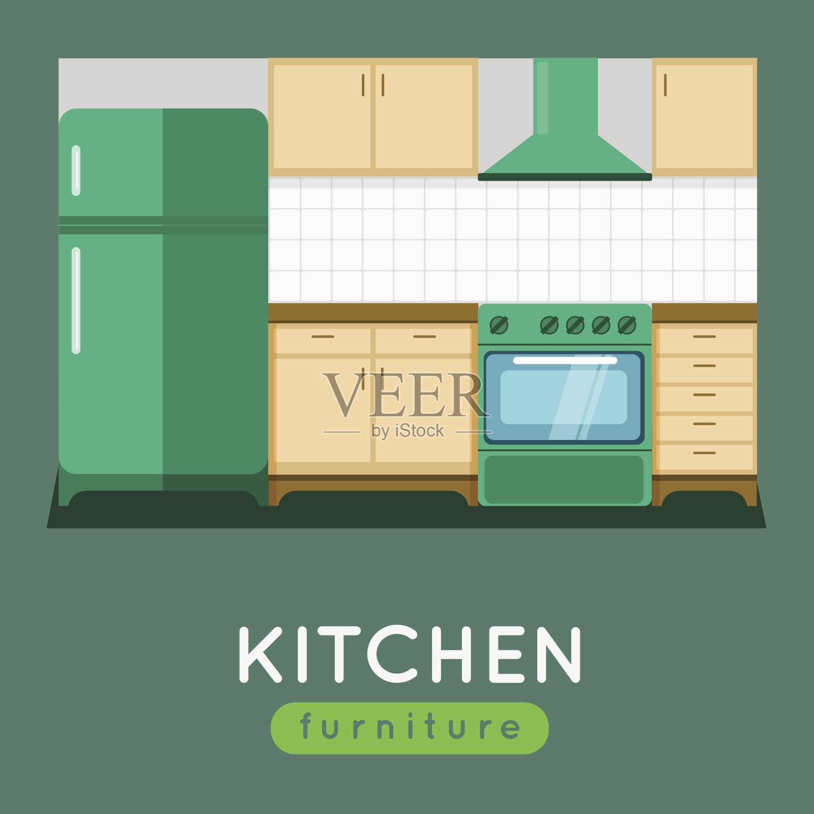 厨房家具矢量插图。现代厨房内部。插画图片素材