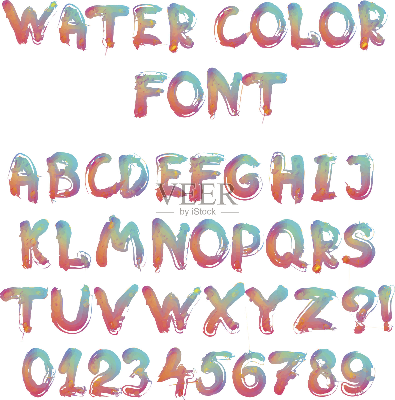 手写书法水彩字母表设计元素图片