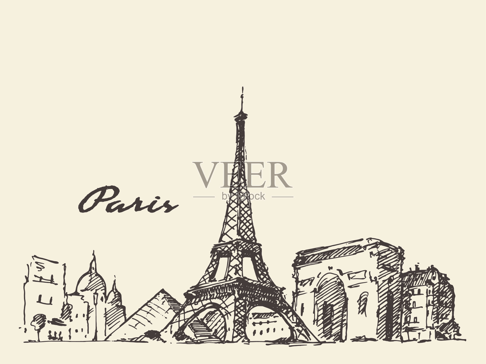巴黎天际线法国插图手绘插画图片素材