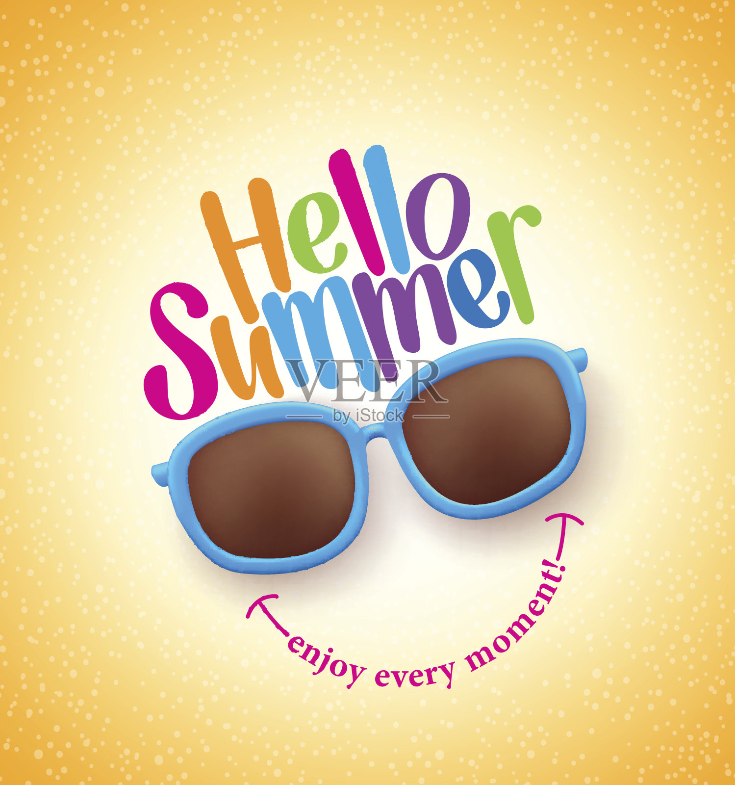 夏日阴影与你好夏日快乐多彩的概念插画图片素材