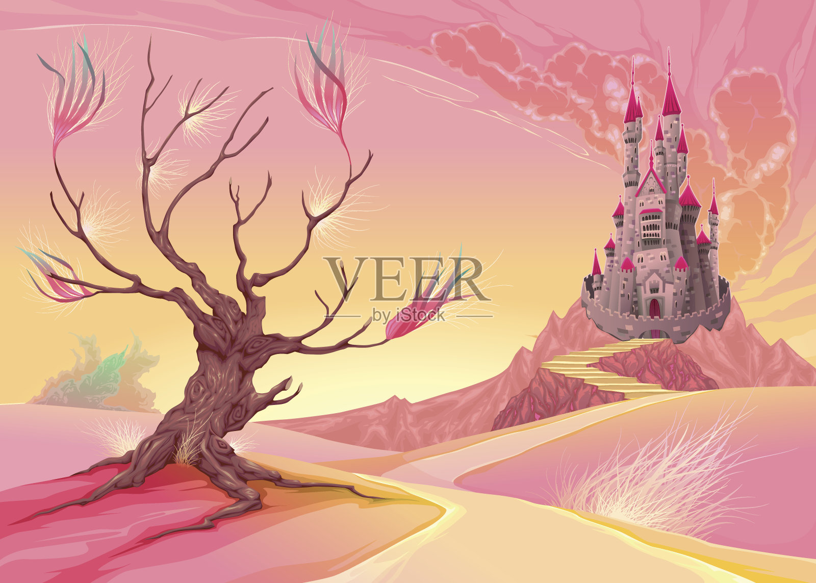 梦幻城堡景观插画图片素材