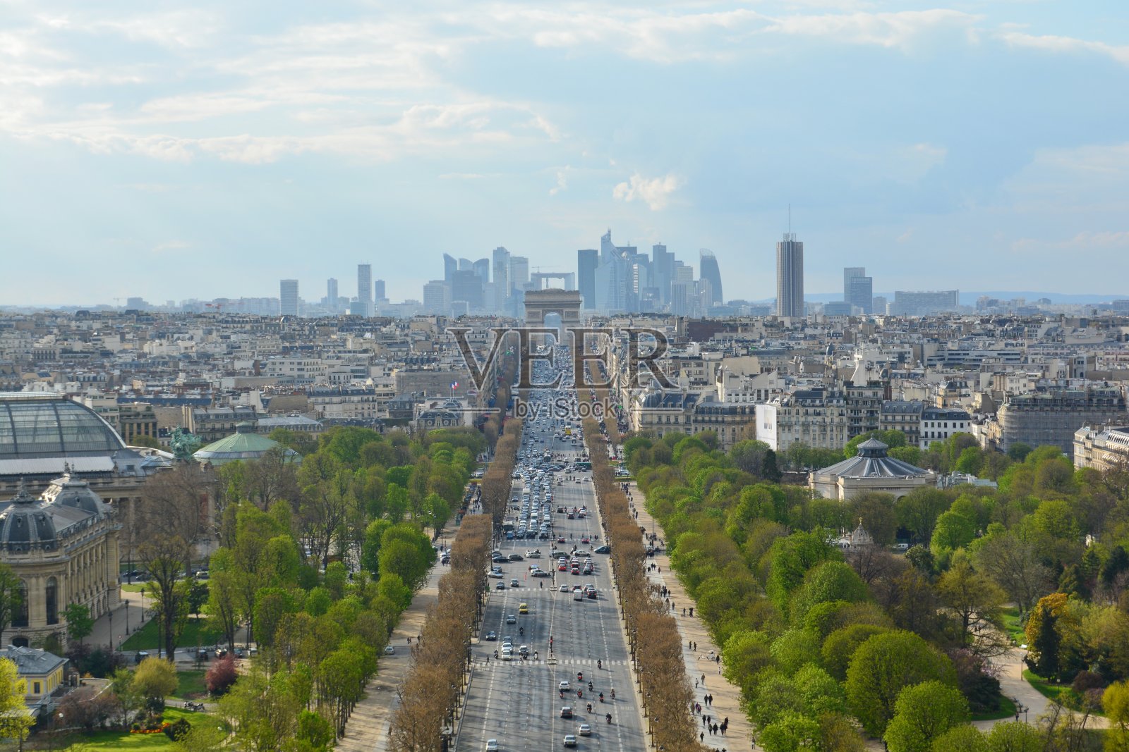 法国巴黎香榭丽舍大街鸟瞰图。照片摄影图片