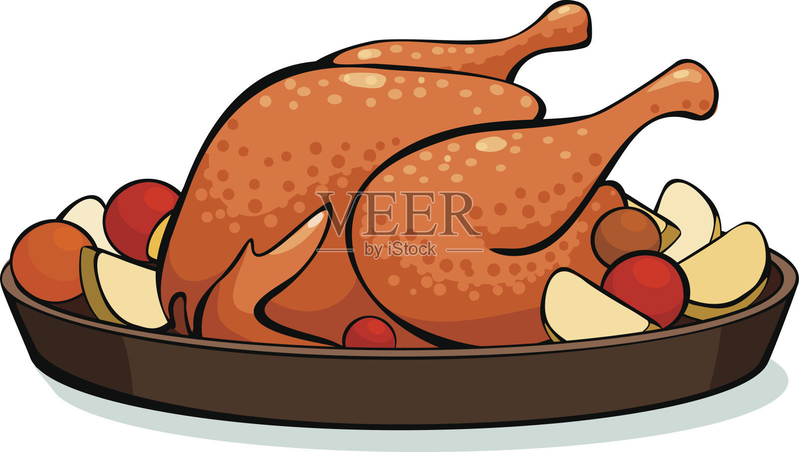 青菜烤鸡插画图片素材