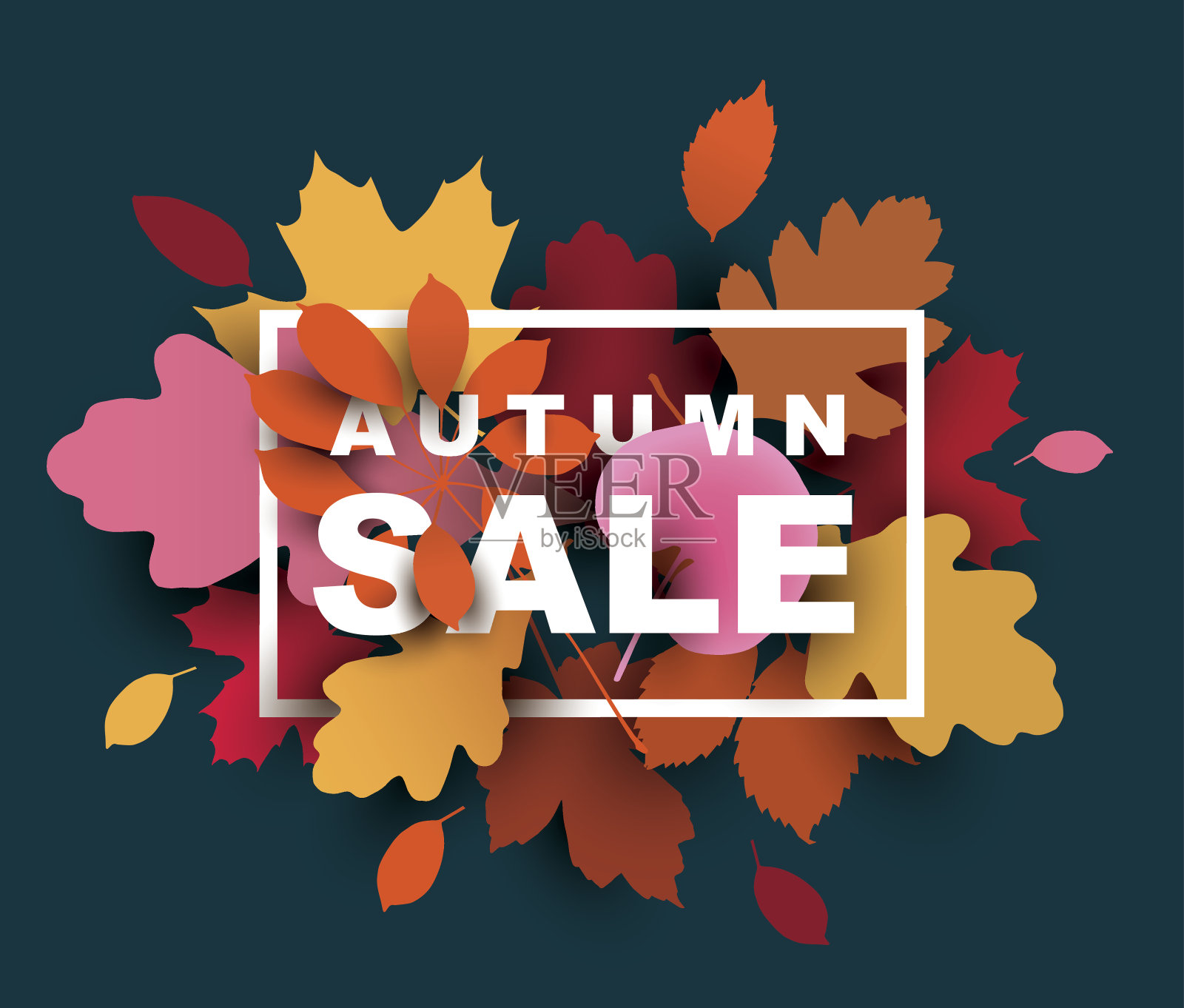 秋季销售插图与彩色的树叶。设计元素图片