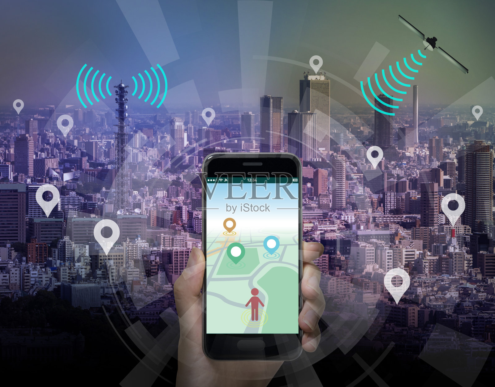 使用位置信息的智能城市和智能手机应用程序照片摄影图片