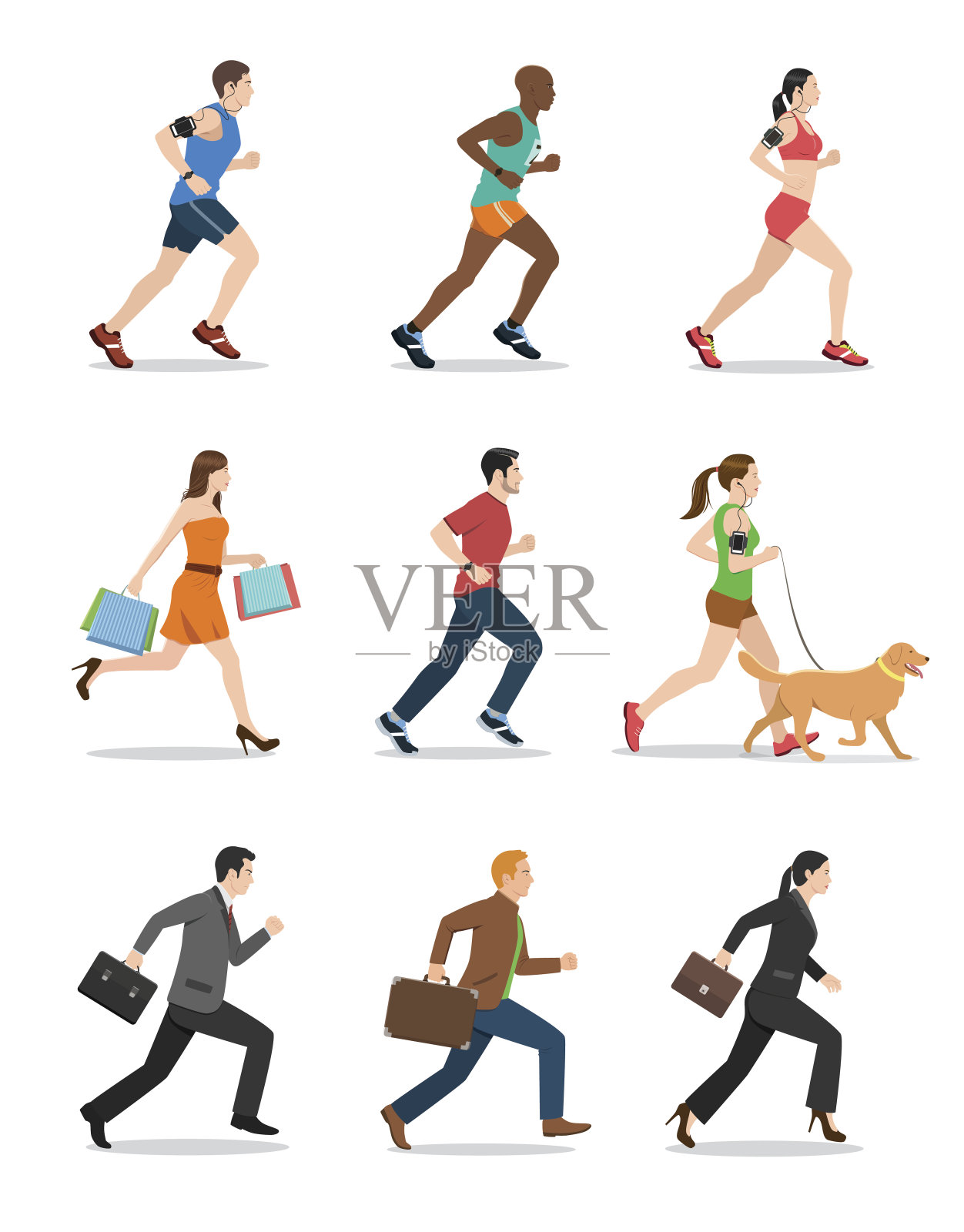 男人和女人跑步的插图插画图片素材