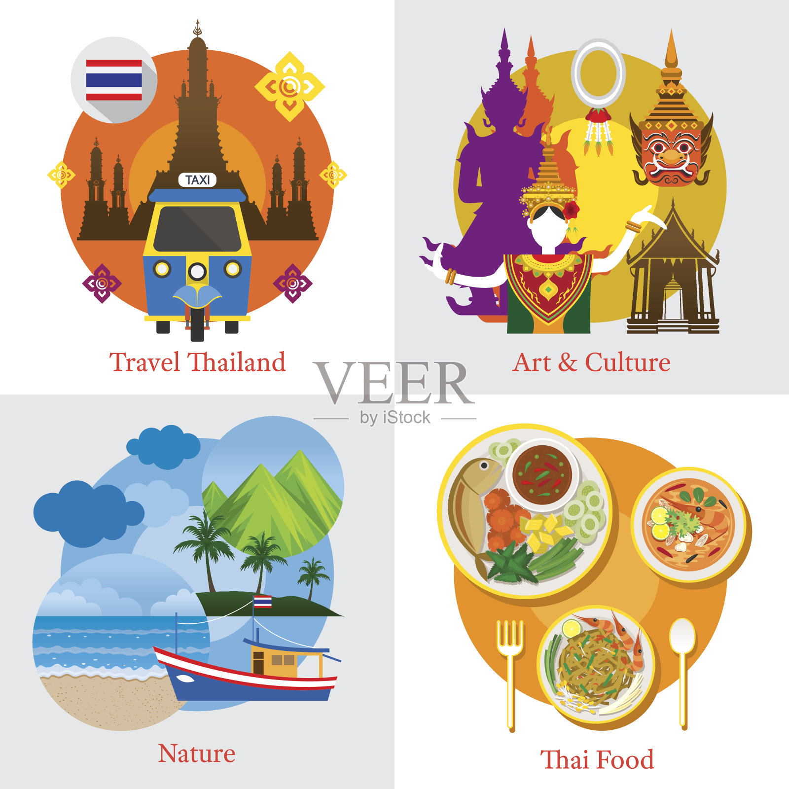 泰国旅游标签概念集设计元素图片